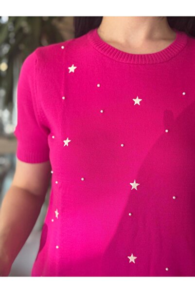 Bliss Dale Yıldız Motif İşleme Detaylı Kısa Kollu Kazak