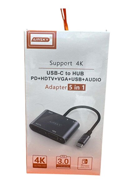 Airsky 5-in-1 Type-C to HDMI, USB, VGA, Audio & Charger Hub