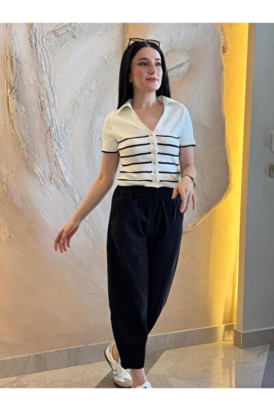 Bliss Dale Pearl Button Detailed Striped Cardigan