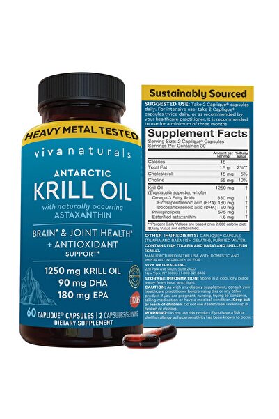 Viva Naturals زيت الكريل القطبي الجنوبي ١٢٥٠ ملغ - أوميغا ٣، وحمض الدوكوساهيك...