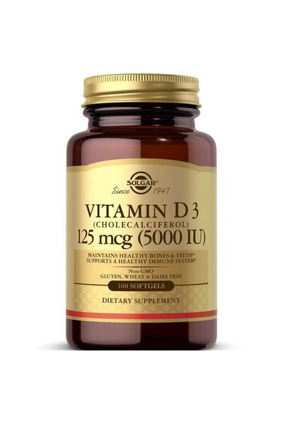 Solgar فيتامين د3 125 ميكروغرام (5000 وحدة دولية)، 100 كبسولة هلامية - دعم ال...
