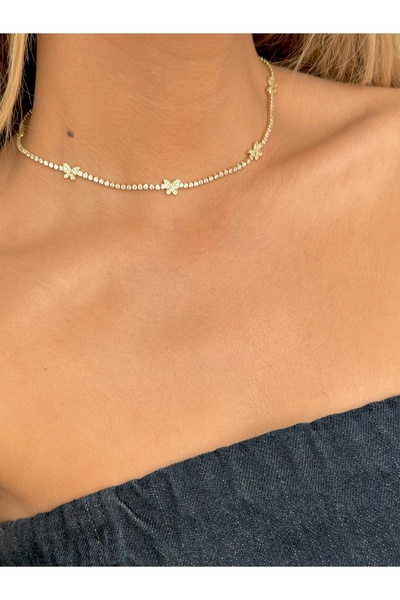 YOUES JEWELRY ÇELİK DÖNMEYEN SU YOLU KOLYE ZİRKON TAŞLI CHOKER