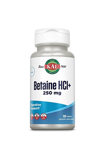 KAL Betaine HCL with Pepsin, 250mg Betaine HCL & 130mg Pepsin, Gluten Free, 100 Rapid Release Tablets