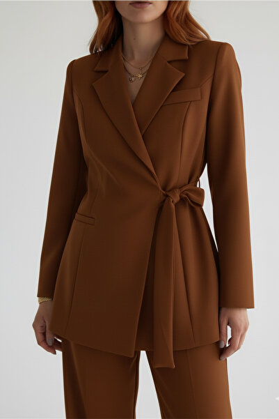 trendalisse سترة نسائية بحزام وربطة جانبية وصدر مزدوج