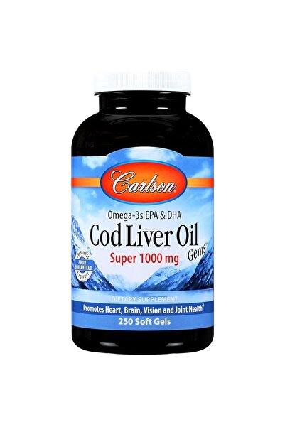 Carlson Super 1000 mg Cod Liver Oil Gems, 250 mg Omega-3s, 400 IU Vitamin D3, 250 Softgels