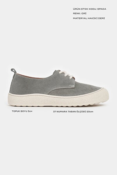 NİŞANTAŞI SHOES Space Gray Genuine Leather Suede Lace-Up Casual Sneaker Women's Shoes