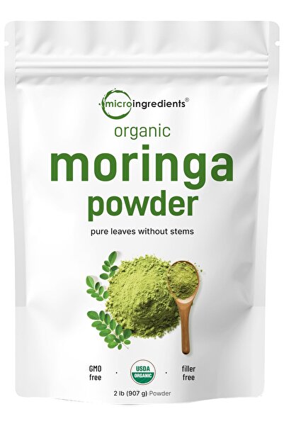 Micro ingredients مسحوق أوراق المورينجا العضوية، 2 رطل، مضادات الأكسدة، مزروع...