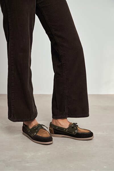 NİŞANTAŞI SHOES Javed Multi Hakiki Deri Süet Düz Taban Bağcıklı Mokasen Loafer Kadın Ayakkabı