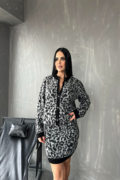 kamacibutik Crew Neck Leopard Print Double Knit Dress