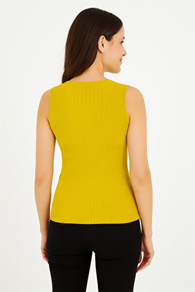 TİSTA Mustard Knitwear High Quality Thick Strap Sleeveless Blouse Ribbed Stretchy Soft Slim Square Neck