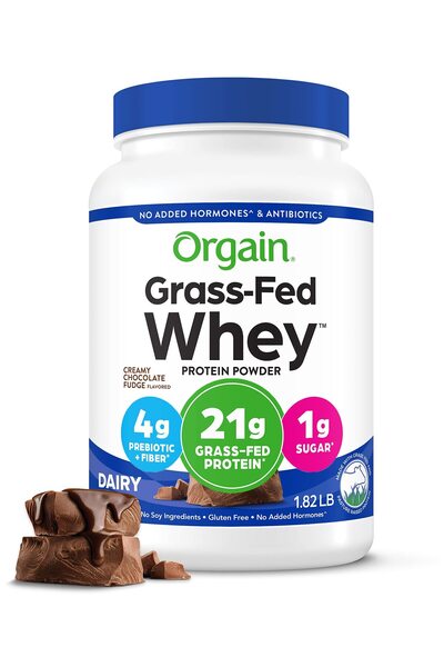 Orgain مسحوق بروتين مصل اللبن من الأبقار التي تتغذى على العشب، بنكهة فادج الشوكولاتة الكريمية - 1.82 رطل