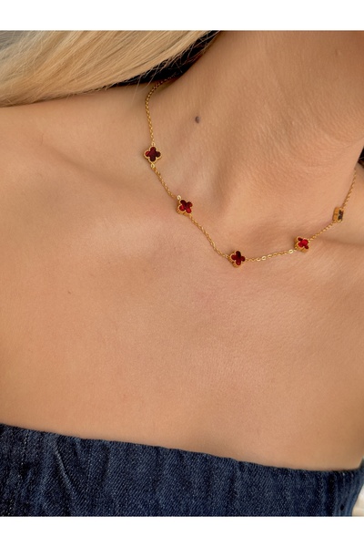 YOUES JEWELRY 316l Çelik Bordo Sedefli Mini Kadın Kolye Kadın Kolye Gold Çift...
