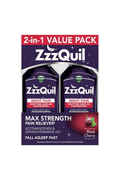 Zzzquil مسكن ألم ليلي ومساعد على النوم، أسيتامينوفين وديفينهيدرامين، بنكهة الكرز الأسود، عبوة من قطعتين