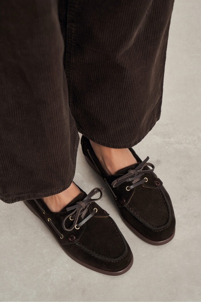 NİŞANTAŞI SHOES Javed Kahve Hakiki Deri Süet Düz Taban Bağcıklı Mokasen Loafer Kadın Ayakkabı