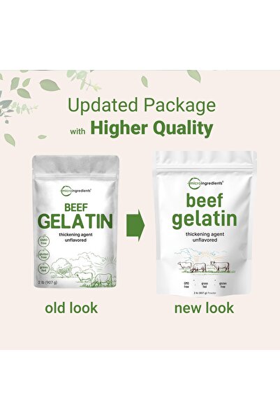Micro ingredients Beef Gelatin Powder, 2lb | Grass-Fed, Unflavored for Cooking & Baking | Rich in Protein & Collagen