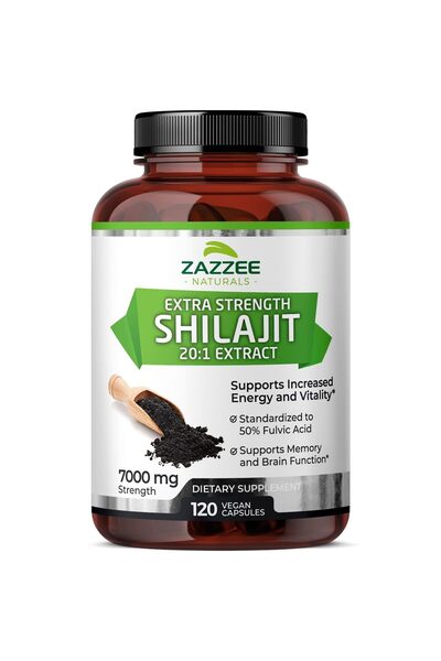 Zazzee مستخلص شيلاجيت الهيمالايا النقي بنسبة 20:1، 7000 ملجم لكل كبسولة، 50% حمض الفولفيك، 120 حصة