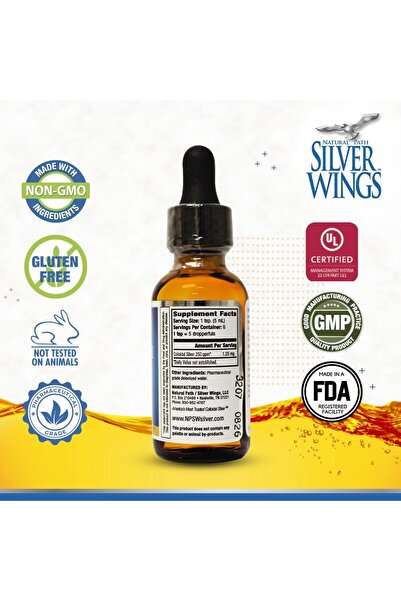 Natural Path Silver Wings Colloidal Silver Liquid - Enhanced Immune Support Supplement - 250ppm (1250mcg) - 1oz Dropper