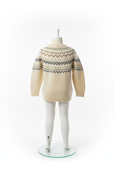 imoop design Kids Ecru Crew Neck Jacquard Knit Sweater