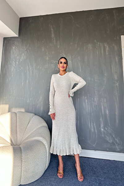 kamacibutik Πλεκτό φόρεμα με λεπτομέρεια στο μανίκι με λαιμόκοψη