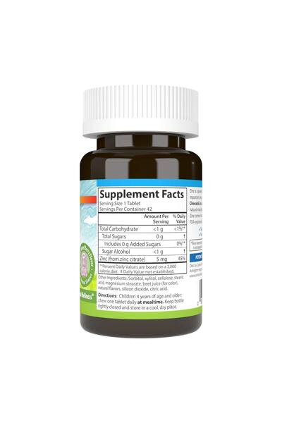 Carlson Kid's Chewable Zinc, 5 mg, Immune Support, Antioxidant Power, Natural Mixed Berry Flavor, 42 Tablets