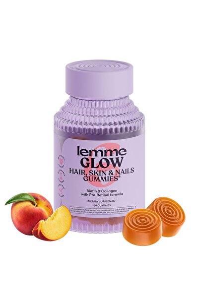 Lemme Glow Collagen Gummies for Hair, Skin & Nails with Biotin & Vitamins, Peach, 60ct