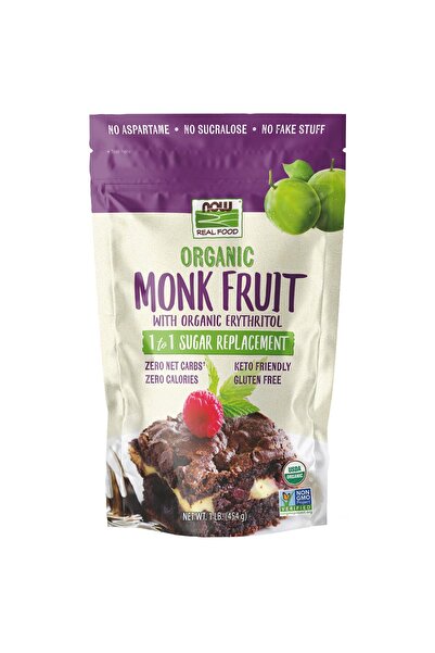 Now أطعمة، فاكهة الراهب العضوية مع مسحوق إريثريتول، بديل سكر واحد إلى واحد، 1 رطل