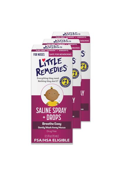Little Remedies Sterile Baby Saline Nasal Spray & Drops for Newborns, 0.5 Fl Oz, 3-Pack