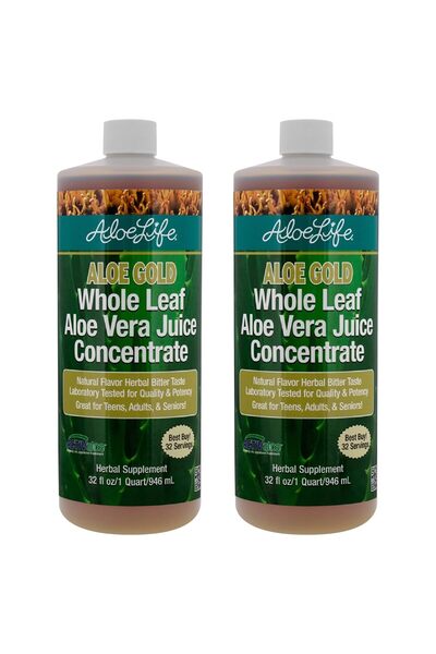Aloe Life Co Whole Leaf Aloe Vera Juice, Organic, Gluten-Free (Aloe Gold, 32 oz) | 2-Pack