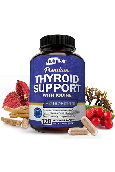 Nutriflair مجمع دعم الغدة الدرقية مع اليود والأشواغاندا وفيتامين ب12، 120 كبسولة