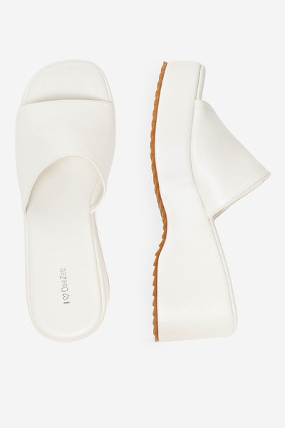 DeeZee Γυναικείες σαγιονάρες με πλατφόρμα, χαμηλές, λευκές, με φαρδιά γραμμή, 39 εκ.