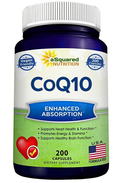 Asquared Nutrition CoQ10 400mg أقصى قوة، 200 كبسولة نباتية - يوبيكوينون عالي الامتصاص