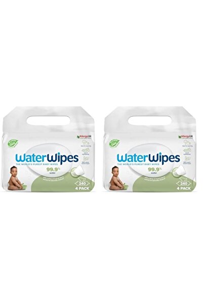 WaterWipes مناديل مبللة للأطفال خالية من البلاستيك، 240 منديلًا (4 عبوات)، 100% أساسها الماء