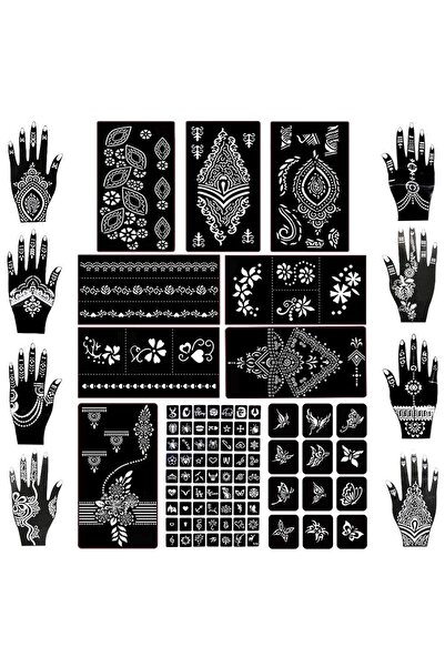 Koogel 18 Sheets 97PCS Henna Tattoo Stencil Kit, Halloween Temporary Glitter ...