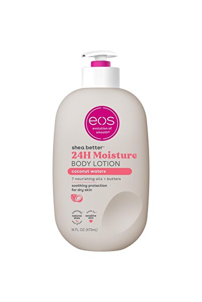 Eos لوشن الجسم شيا بيتر بماء جوز الهند، ترطيب يدوم 24 ساعة، خفيف الوزن وغير دهني، 16 أونصة سائلة