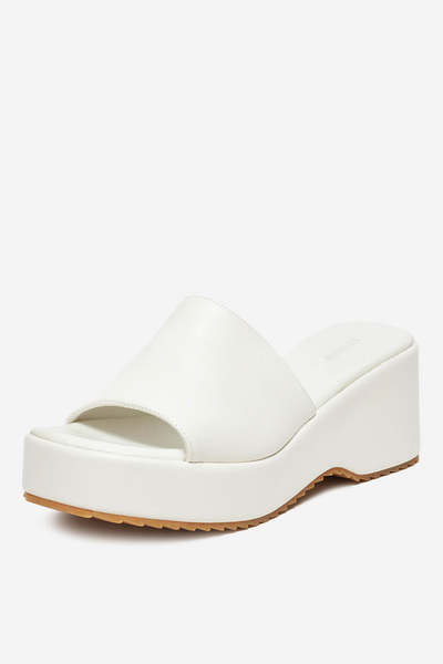 DeeZee Γυναικείες σαγιονάρες με πλατφόρμα, χαμηλές, λευκές, με φαρδιά γραμμή, 39 εκ.