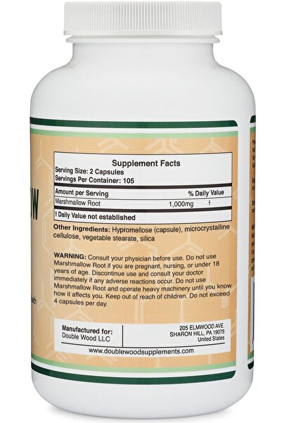 Double Wood Supplements Marshmallow Root Capsules 210ct, 1000mg for Respiratory, Skin & Gut Support