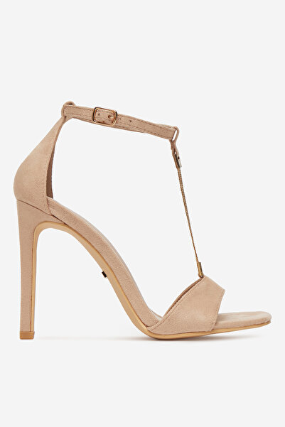 DeeZee Γυναικεία ψηλοτάκουνα πέδιλα με χαμηλό τακούνι, μπεζ στιλέτο 36