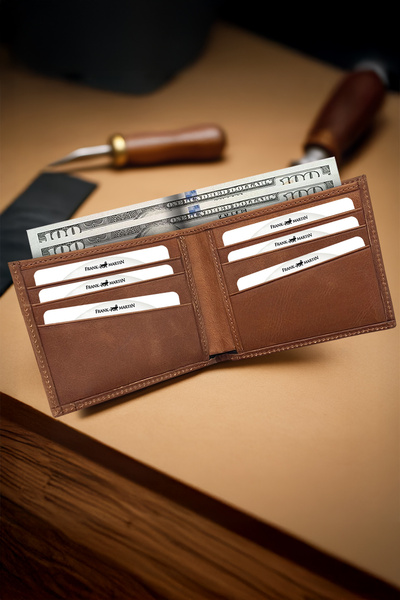 Frank Martin Nice Kangaroo Compartment Original Crazy Genuine Leather Wallet Brown