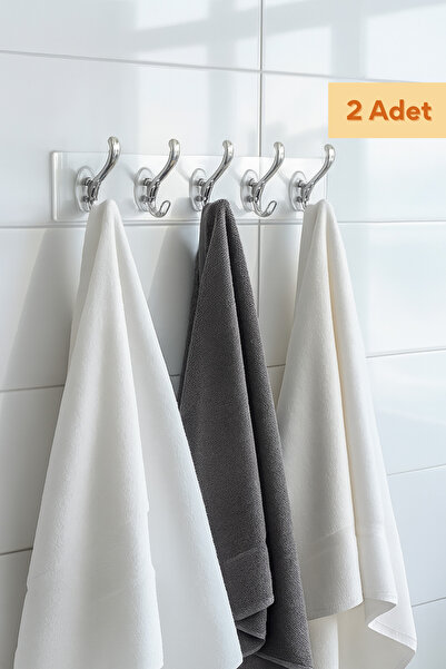 TAYEM 2 Adet Kendinden Yapışkanlı Güçlü Şeffaf 5'li Askılık - Kapı Arkası Mut...