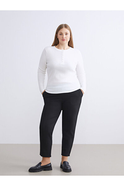LC Waikiki Black Plus Size Elastic Waist Women's Trousers