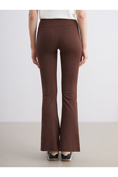 LC Waikiki Kahverengi Beli Lastikli İspanyol Paça Kadın Spor Tayt