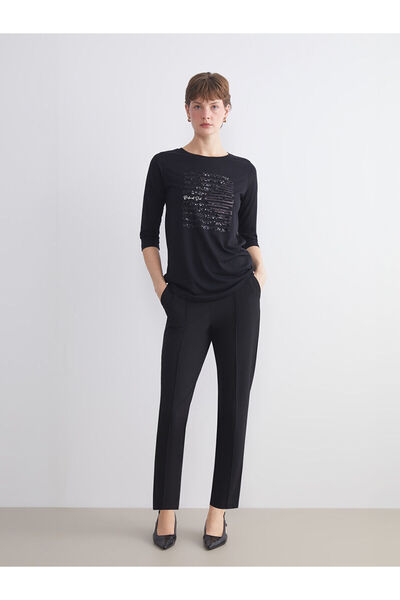 LC Waikiki Pantaloni pentru femei țigaretă cu talie elastică, mărime mare, se...