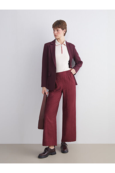 LC Waikiki Burgundy Elastic Waist Embroidered Women's Trousers