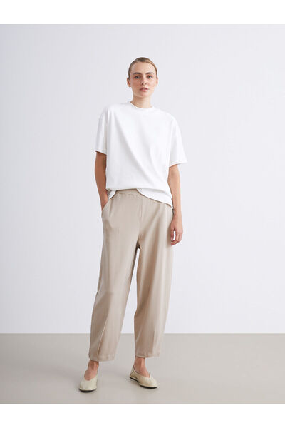 LC Waikiki Beige Elastic Waist Women's Trousers
