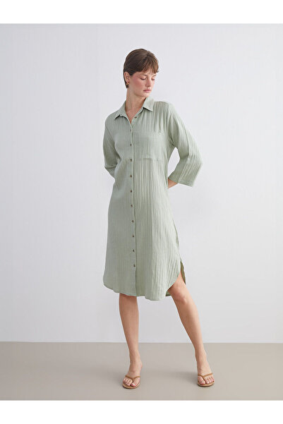 LC Waikiki Nevavm Textured Muslin Shirt Dress with a Difference
