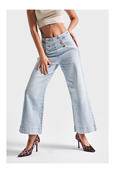 LC Waikiki Μπλε γυναικείο τζιν Snow Jean Χρώμα 4S5 3 Crop Flare Fit Ελαστικό ύφασμα τζιν με ελαστικότητα