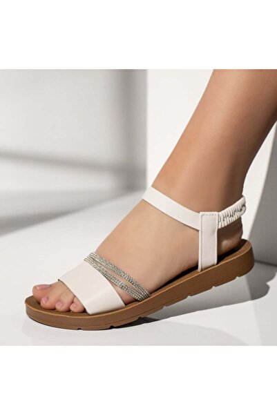 BMoD Sandale albe de damă cu pietre aplicate MOD13381