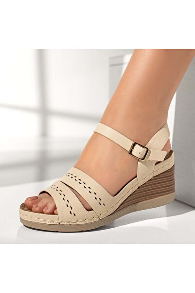 BMoD Sandale bej cu platformă și baretă pentru femei MOD13108