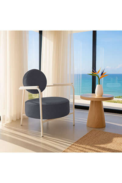 Azra Mobilya Venüs Modern Berjer | Soft Kumaş | Beyaz Metal Ayaklı Koltuk | Ev & Ofis | ANTRASİT