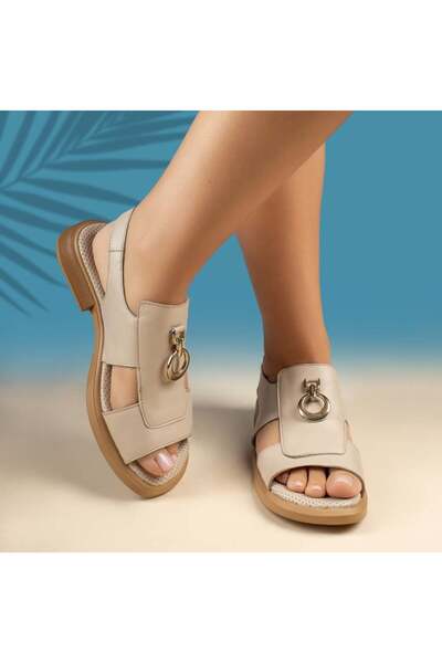 BMoD Sandale de damă din piele bej cu bareta MOD13425